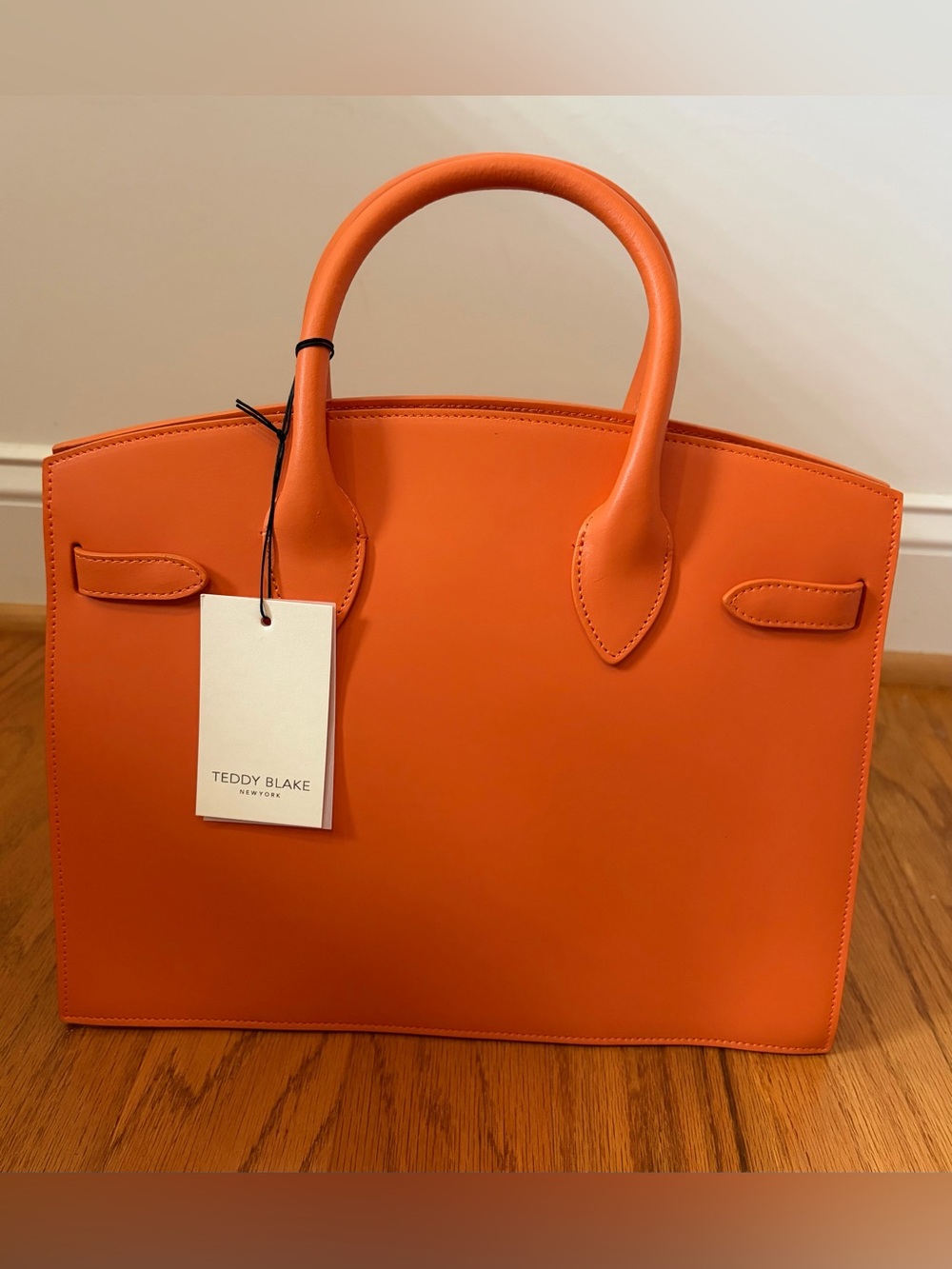 NWT Teddy Blake Kate 12" Leather Satchel Tote Bag in Arancio (Orange)